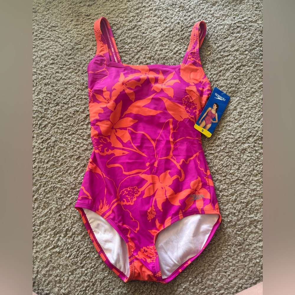 Speedo Fuschia Pink Coral Orange Small Women’s One Piece Swimsuit